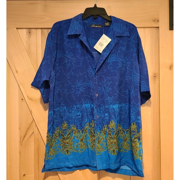 New! Vintage No Boundaries Men's M Aloha Tiki Face Hawaiian Button Shirt Blue - Picture 1 of 13